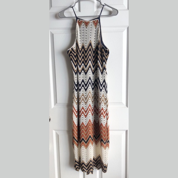 Dresses & Skirts - Chevron Knit Midi Dress in Navy, Cream & Rust